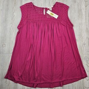 Westbound Fuchsia Eyelet Yoke Sleeveless Blouse